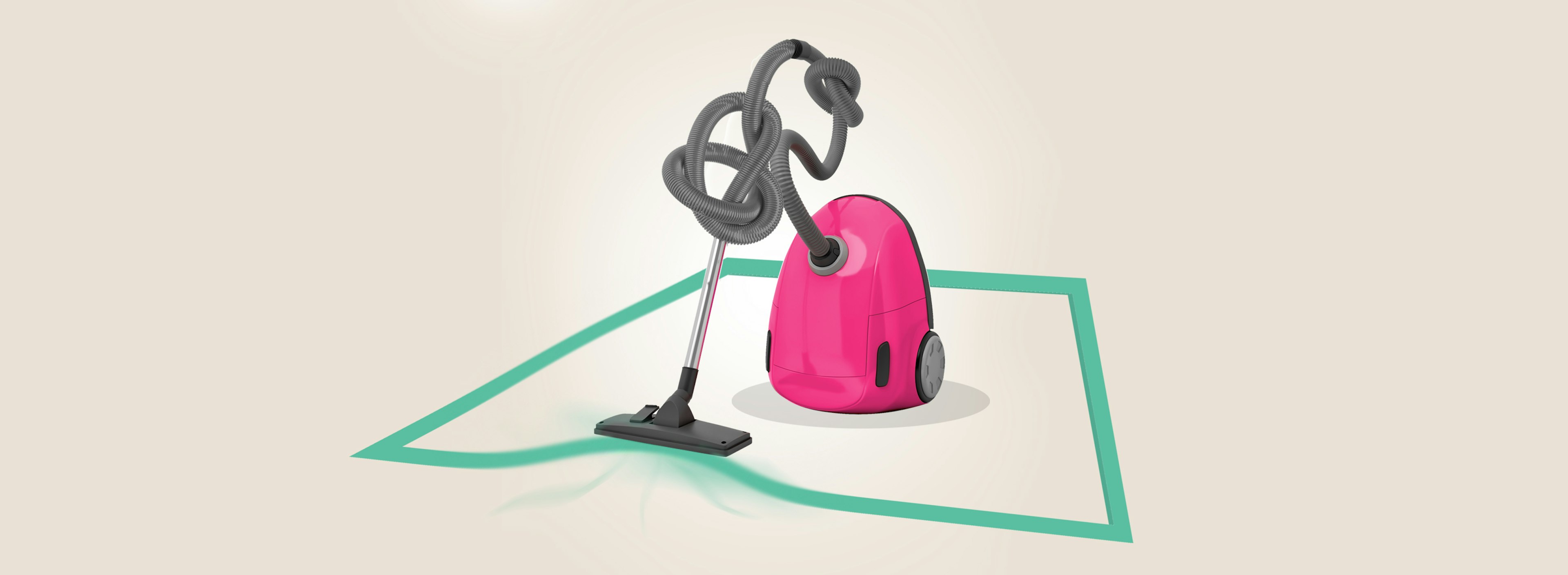 A graphic of a pink vacuum cleaner sucking up part of the Fed Square logo in green