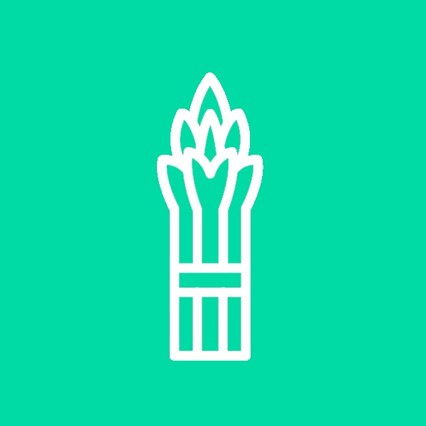 A white asparagus icon on a green background