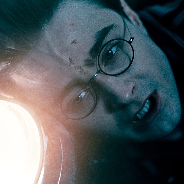 A close up of Harry Potter's face in the Deathly Hallows Part 1