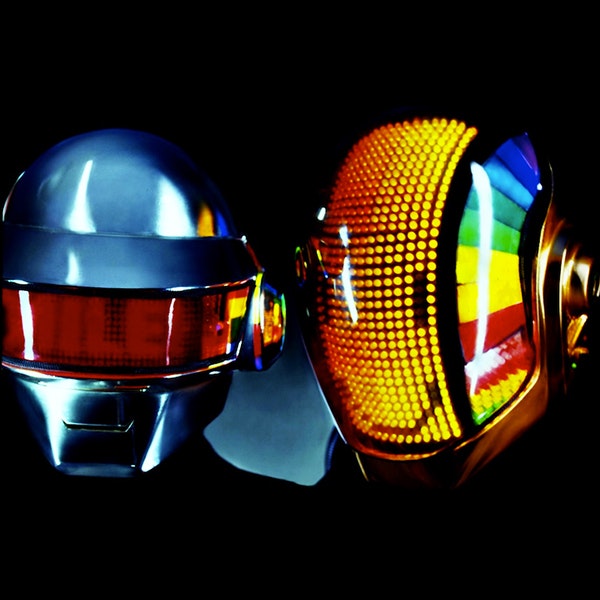 The helmets from the two members of Daft Punk