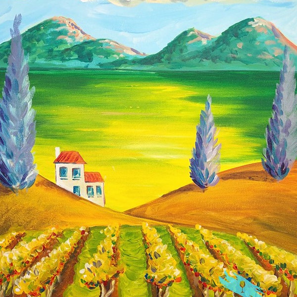 A painting of a vineyard in the Yarra Valley