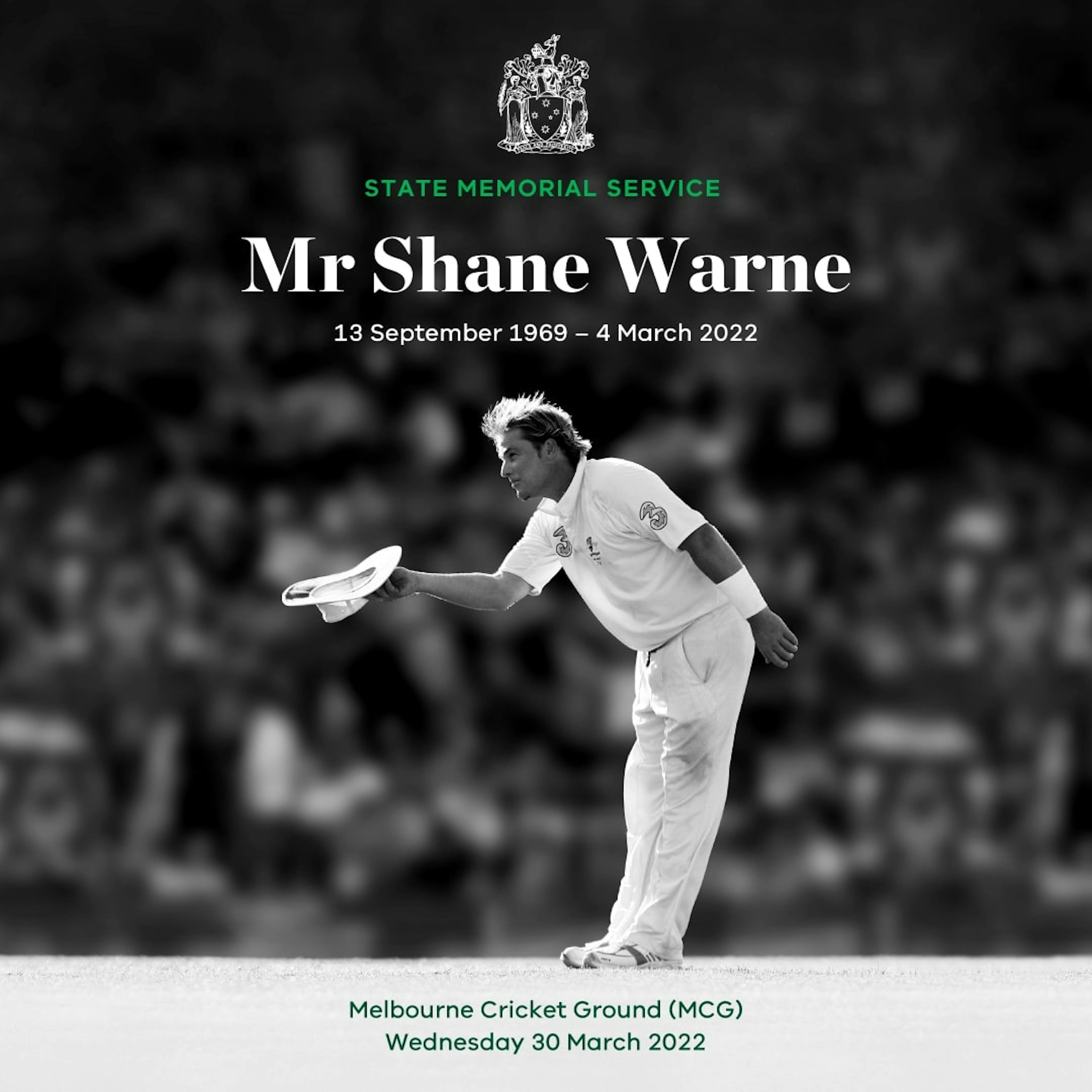 A graphic of the state memorial for Shane Warne