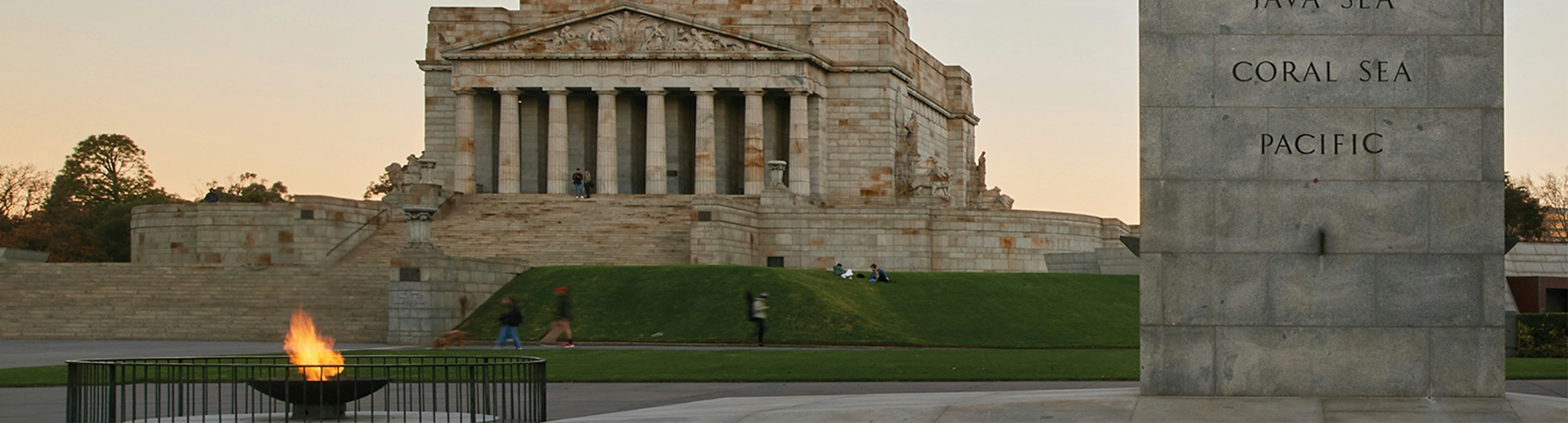 Shrine of Remembrance with the eternal flame in the foreground