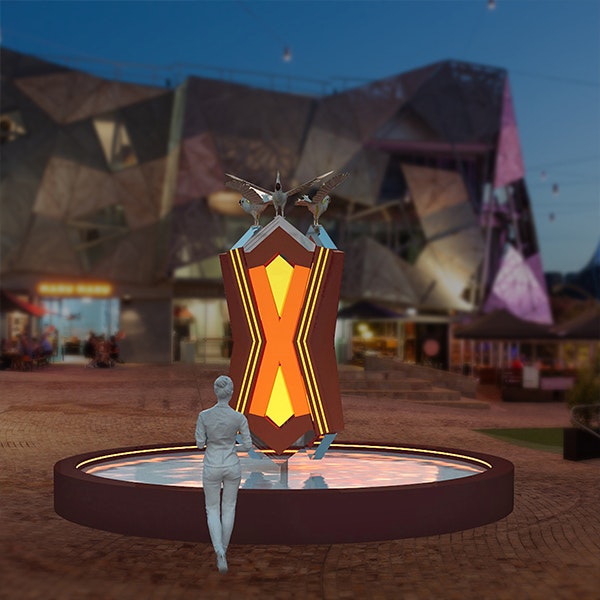 A render of the Unvanished installation at Fed Square