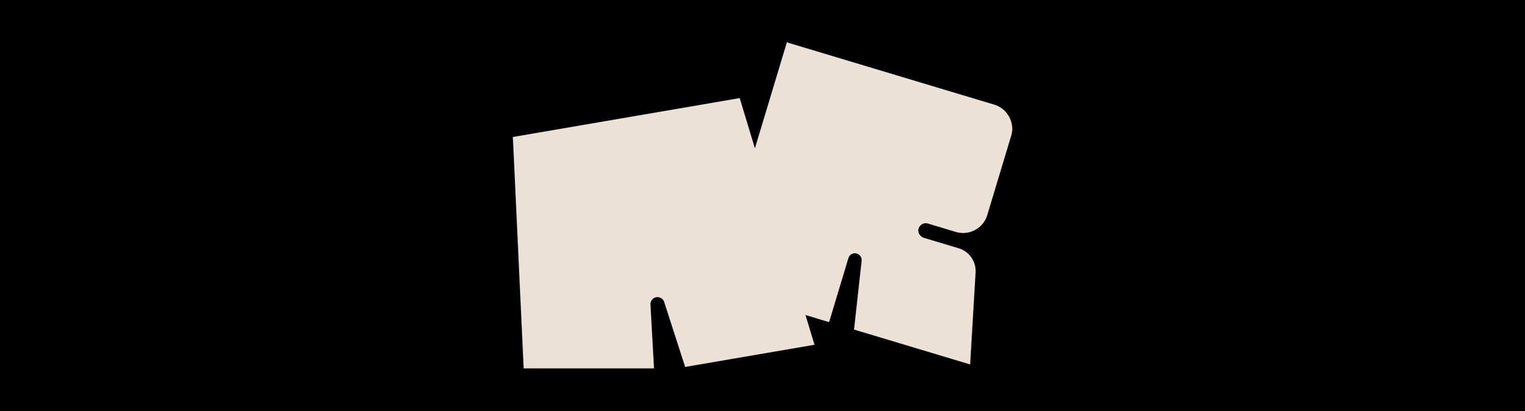 The letter A and R in a beige colour at at an odd angle on a black background