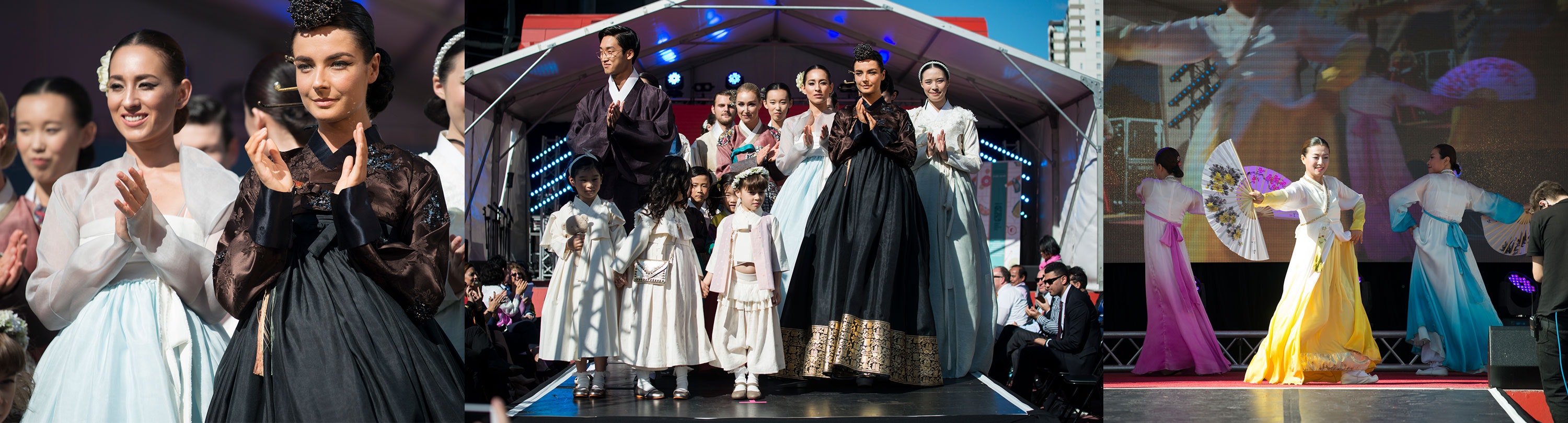 People on stage for a fashion show at the Korea Festival at Fed Square