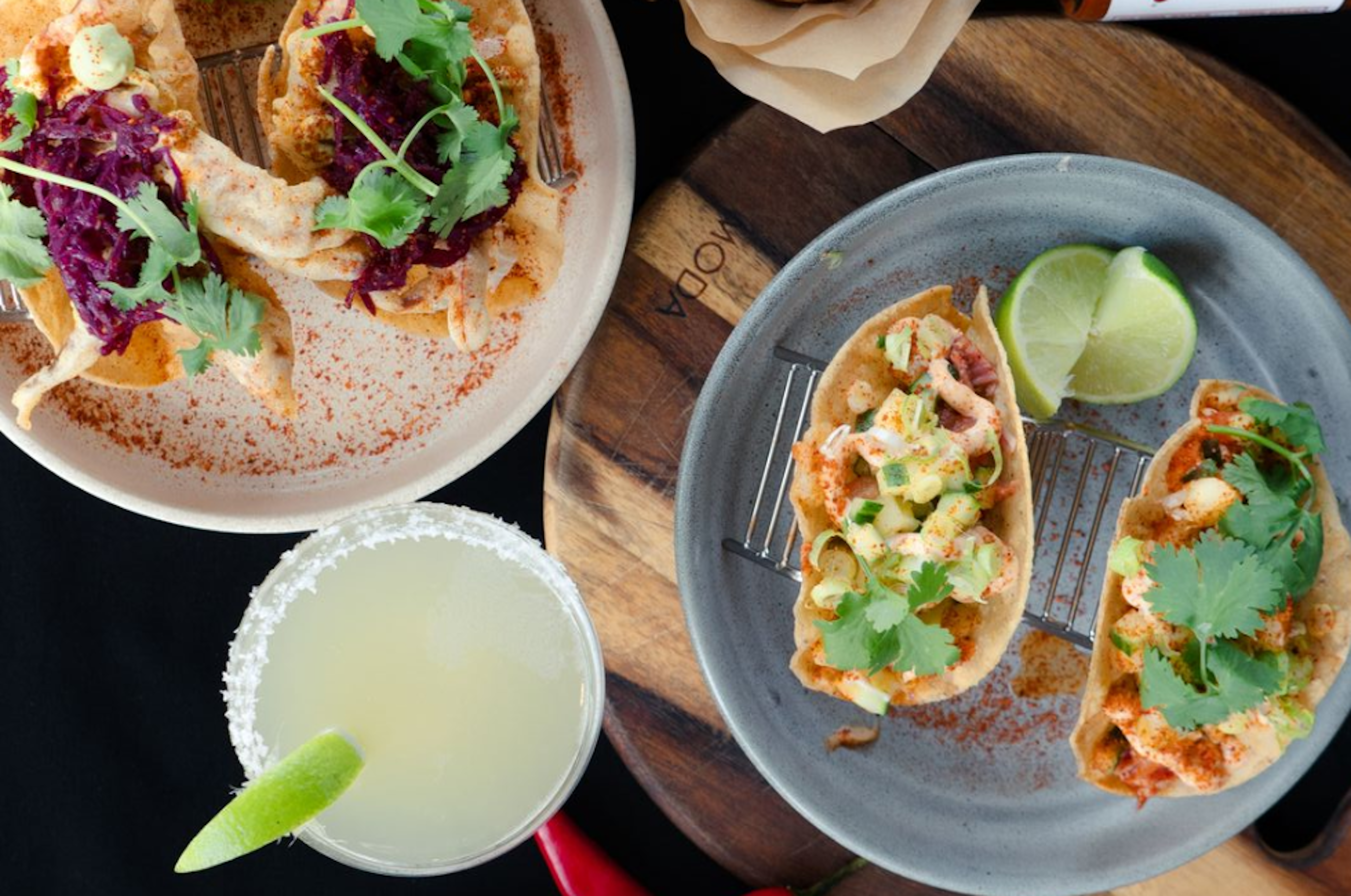 Two tacos and a margarita
